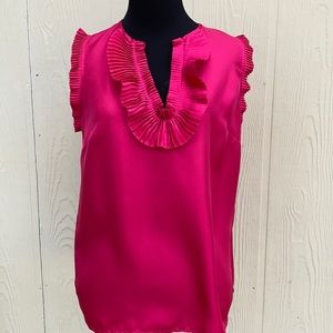 J. CREW SILK FUCHSIA PLEATED MARGOT SLEEVELESS